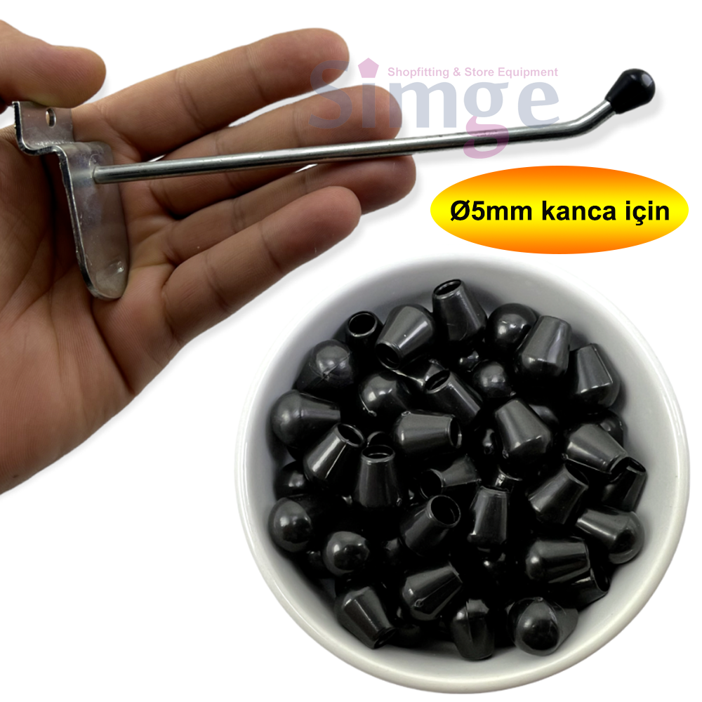 Çubuk Askı Kancası Ucu Plastik Koruyucu, Siyah  ÇAP 5 mm TEL için